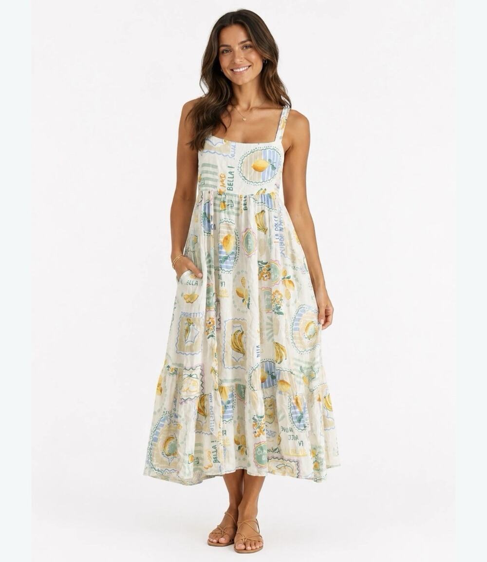 Anthoologie paper heart dress Italian theme Rayon linen designed Australia s/md